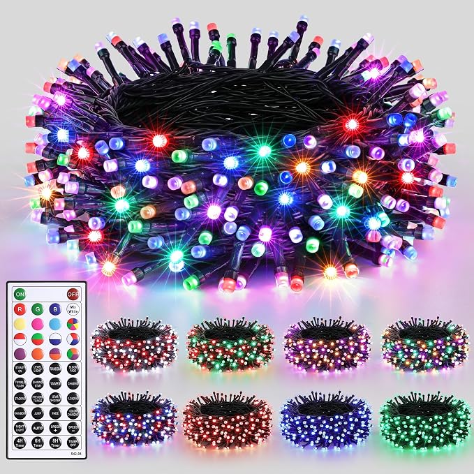 Joomer Christmas String Lights - 66FT 200LED Plug-in RGB String Lights | with Remote, Waterproof Outdoor Indoor with Timer Memory Function for Tree, Yard, Christmas Decor (Non-Connectable)
