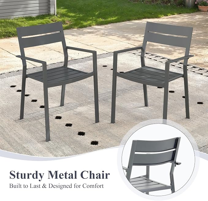 Patio Dining Set for 6, Round 47.3" Patio Dining Table and Stackable Outdoor Dining Chairs Outdoor Furniture for Backyard Porch Deck, Spliced Dark Grey Table and Grey Chairs