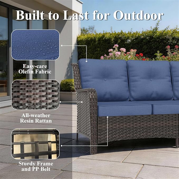 7-Piece Patio Furniture Set, Outdoor Thick Wicker Sectional Sofas with 2 Swivel Chairs, High Back Sectional Sofa Couch, Outdoor Conversation Set for Backyard, Porch, Deck, Dark Blue