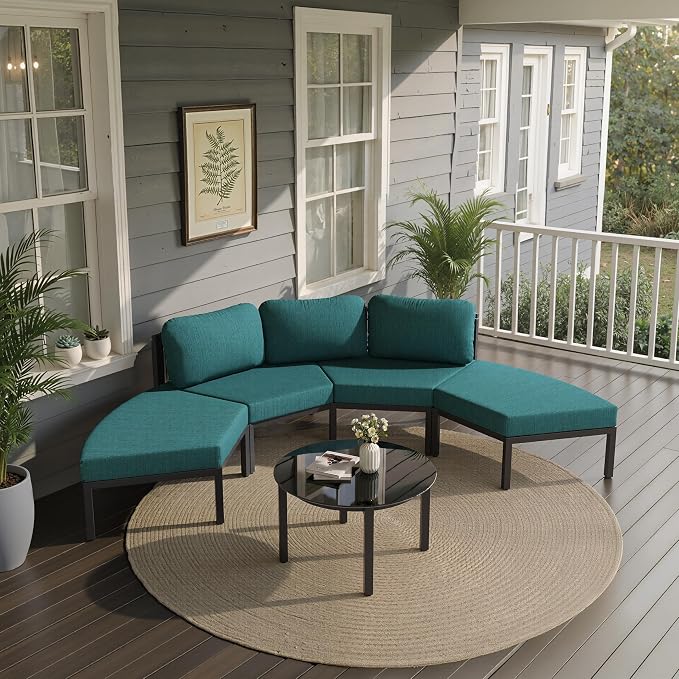 Crestlive Curved Patio Furniture Set, Modular Half Moon 4-Seater Sofa with Round Coffee Table, Aluminum Outdoor Sectional with 4.3" Cushions, All-Weather Couch for Backyard, Deck, Porch, Poolside