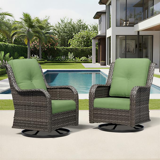 Joyside Swivel Patio Chairs Set of 2, Wicker Patio Furniture with High Back, Deep Seating, Wide Armrest, Thickened Cushions, Outdoor Rattan Furniture for Deck, Porch Use