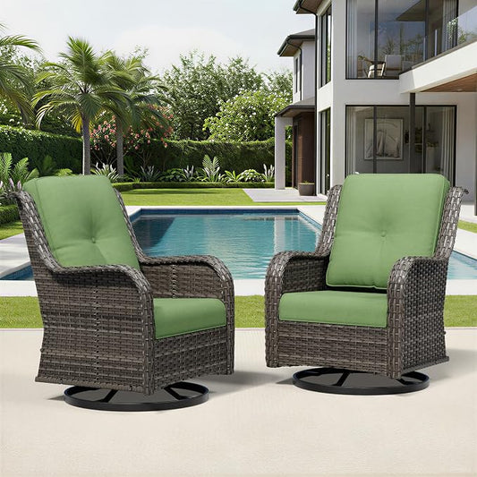 Joyside Swivel Patio Chairs Set of 2, Wicker Patio Furniture with High Back, Deep Seating, Wide Armrest, Thickened Cushions, Outdoor Rattan Furniture for Deck, Porch Use
