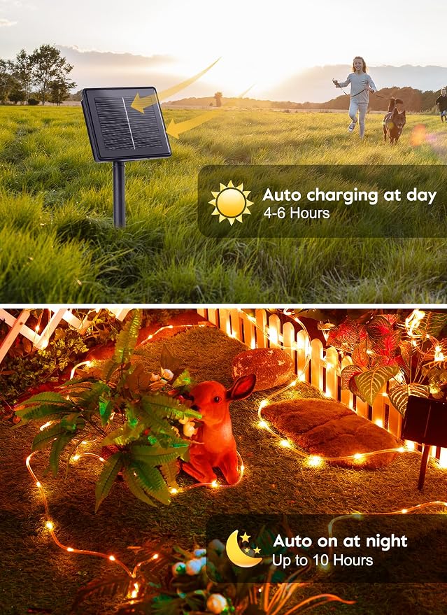 Brightown Halloween Solar Rope Lights, 39FT 100LED, Orange | IP65 Solar Fairy Lights with 8 Lighting Modes, Halloween Decoration Outdoor for Party Garden Yard Holiday Tree Decoration