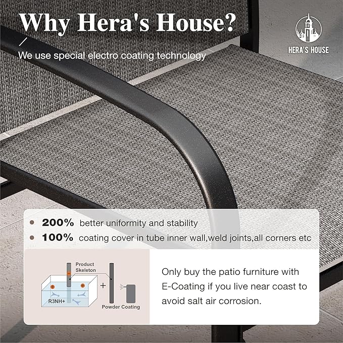 HERA'S HOUSE 7pc Patio Dining Set, Outdoor Wood-Like Metal Table & 6 Chairs | Brown textilene chairs + 60" rectangle table with umbrella hole. Waterproof, rust-resistant, all-weather for deck, garden