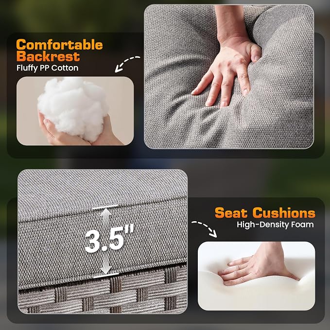 6 Pieces Patio Furniture Set, Outdoor Wicker Sectional Sofa with 7.7" Extra Wide Armrests, Modern Rattan Modular Conversation Set with Thickened Deep Seat Cushions for Garden, Backyard, Dark Gray