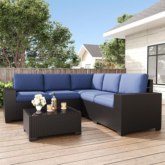 LayinSun 6 Pieces Patio Furniture Set, Black Rattan Modular Sectional Outdoor Conversation Sofa Set