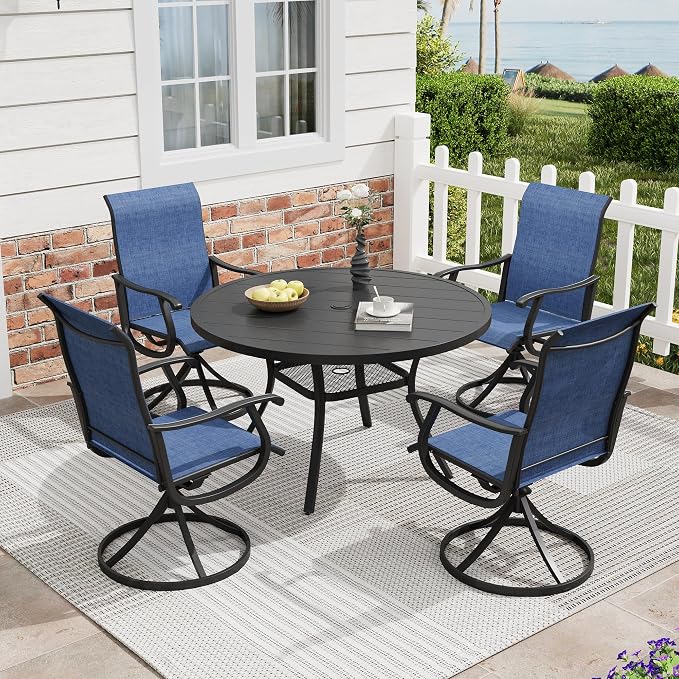Patio Dining Table for 4, Round Metal Outdoor Table with Storage Shelf, 1.57" Umbrella Hole, 41" Outdoor Quartered Tabletop Dining Table for Backyard, Porch, Lawn, Black