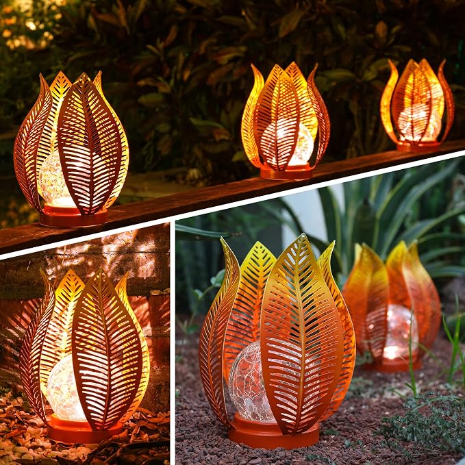 Solar Garden Lights Outdoor Decorations Garden Decor,Cracked Globe Glass,Gardening Gifts Waterproof Solar Lights for Outdoor Decor Patio,Lawn,Balcony,Porch,Yard Art