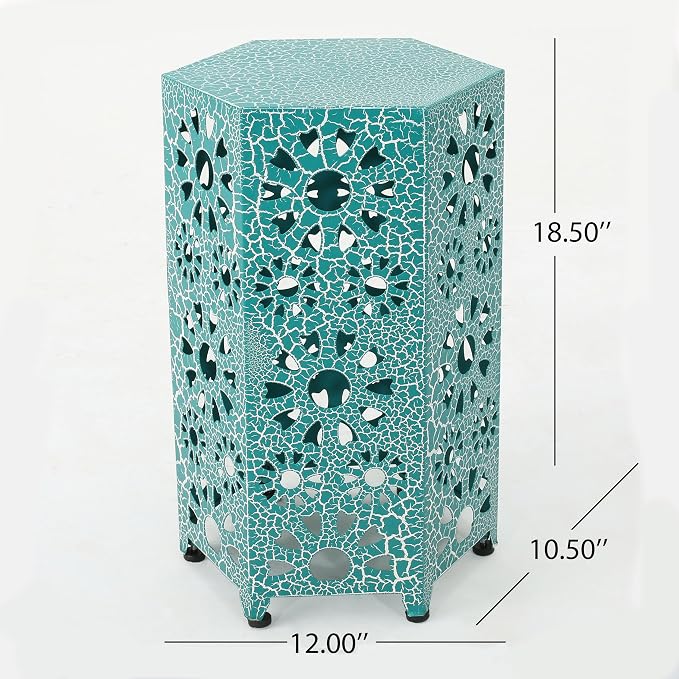 Christopher Knight Home Wanda Indoor 12" Sunburst Iron Side Table, Crackle Teal
