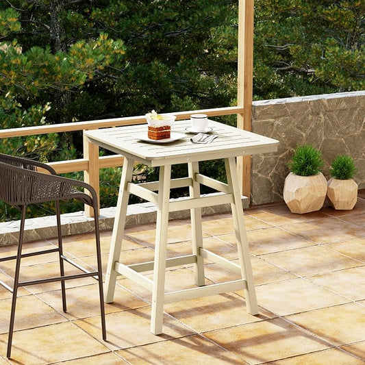 Costaelm Outdoor Bar Table, 37" Counter Height Square Patio Cocktail Bar Table with Umbrella Hole, Patio Bistro Dining Pub Table for Front Porch Deck Backyard Garden, Sand