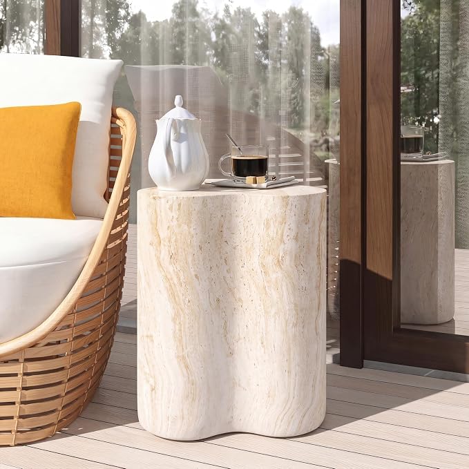 Christopher Knight Home Yayce 18.11" H Indoor Outdoor Accent Side Table, Patio Decorative End Table, Cloud-Shaped Lightweight Concrete Garden Stool for Patio Balcony & Garden Decor, Light Beige