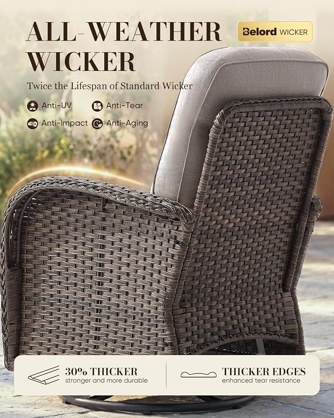 Belord Upgraded 6“ Cushion Luxury 10 Piece Patio Furniture Set - All Weather Wicker Outdoor Furniture with Swivel Rocker Patio Chairs, High Back Conversation Set for Deck Porch Yard - Brown/Beige