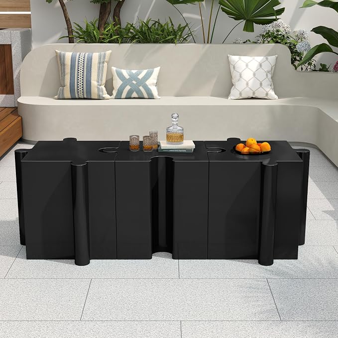 Christopher Knight Home Daton 3 Piece Interlocking Outdoor Side Table Set, Modular Lightweight Concrete Coffee Table, Convertible MGO End Table for Indoor&Outdoor, Design for Creative Set Up, Black