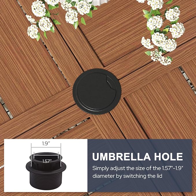 VICLLAX 50" Round Patio Dining Table for 6, All Weather Metal Outdoor Table with 1.57" Umbrella Hole and Surdy Frame for Garden Lawn Deck, Walnut