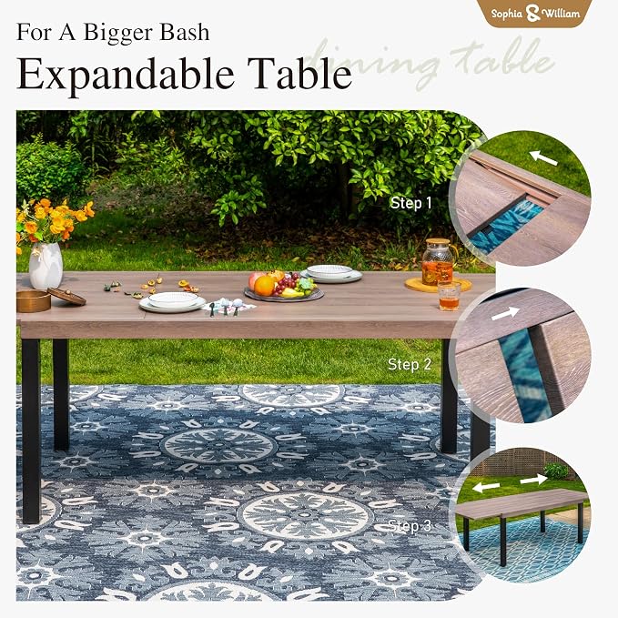 Sophia & William Patio Dining Set for 8, 8 Person Outdoor Dining Table Set with Expandable Metal Patio Table and 8 Foldable Textilene Patio Chairs, Blue