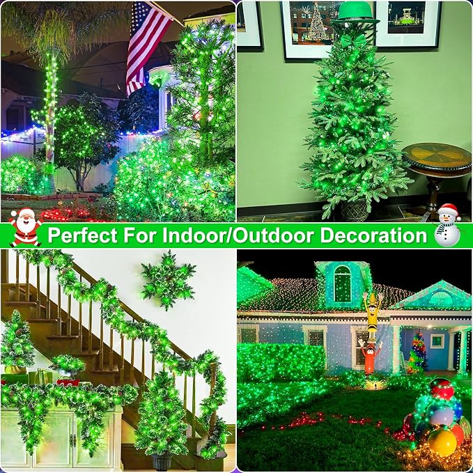 100FT 300 LED Christmas Lights Outdoor, Christmas Tree Lights, Green | Plug in 8 Modes Waterproof Connectable String Lights for Outside House Patio Garden Party Xmas Holiday Decorations