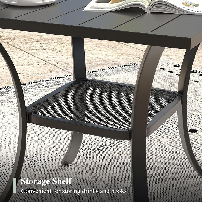 3 Pieces Outdoor Dining Set, 27.5" Square Table & Stackable Patio Dining Chairs, Patio Table and Chairs Set for Deck Garden Porch, Black Chairs & Black Table