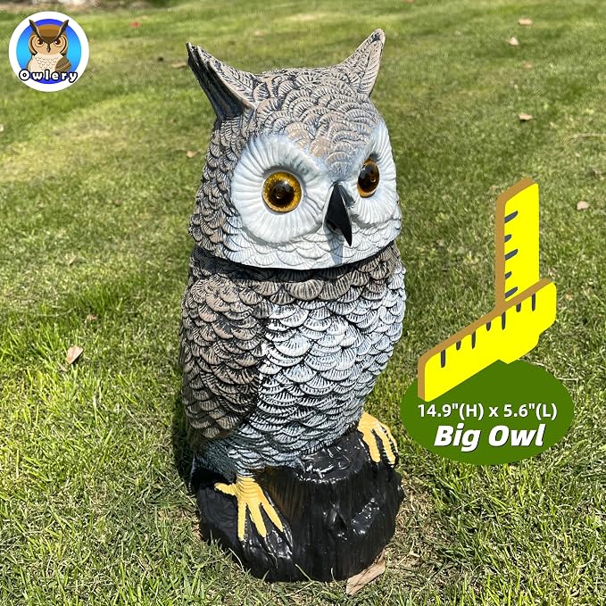 Brown Solar Owl with Motion Detector, Flashing Eyes, Spinning Head, Realistic Hooting and Silent Mode, Garden Owl, Outdoor Statue, Decoration for Home, Garden, Patio and Fence