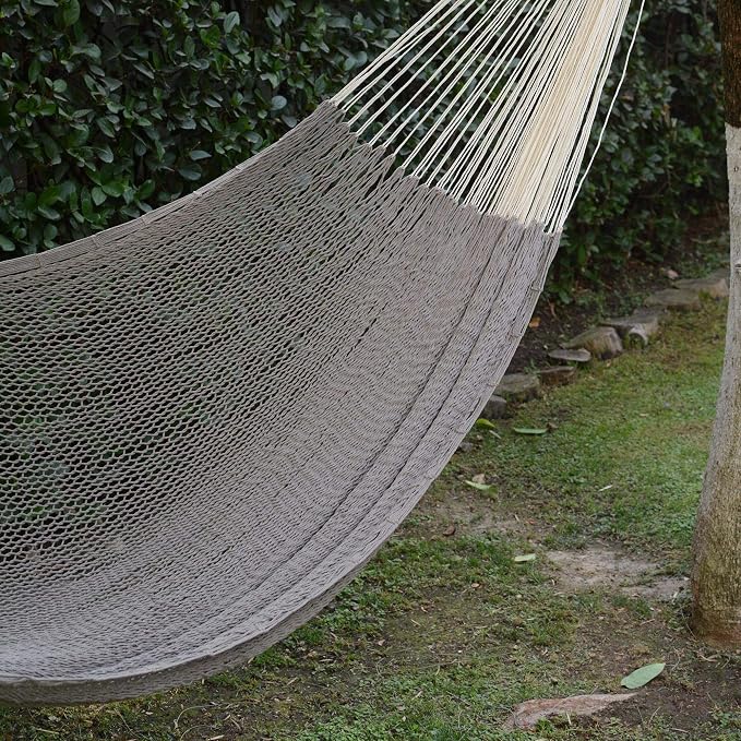 NOVICA Natural Grey Hand Woven Cotton 2 Person XL Mayan Rope Hammock with Hanging Accessories, 'Maya Mist' (Double)