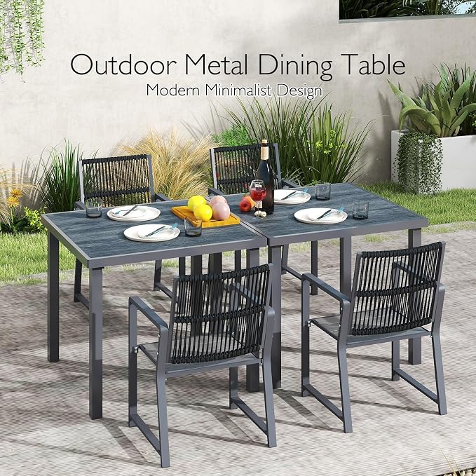 Iron Outdoor Anti-Corrosion Wood-Plastic Dining Table -All-Weather Exposed Square Table Waterproof and Rust-Proof Courtyard-Style Coffee Table Garden/Balcony/Poolside,Dark Gray 1 Pcs