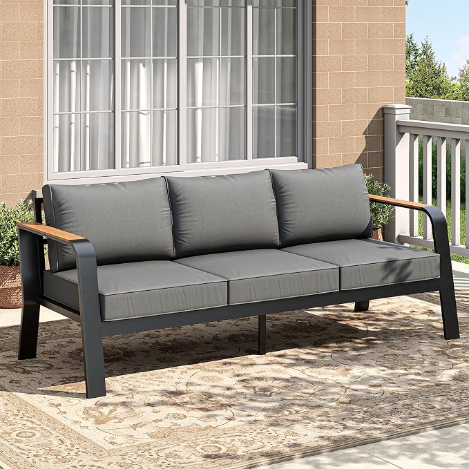 Garvee Aluminum Outdoor Patio Furniture Set with Coffee Table 4 Seats Patio Conversation Set Washable Thick Cushions All-Weather Metal Outdoor Furniture Sets for Poolside Balcony Deck, Gray