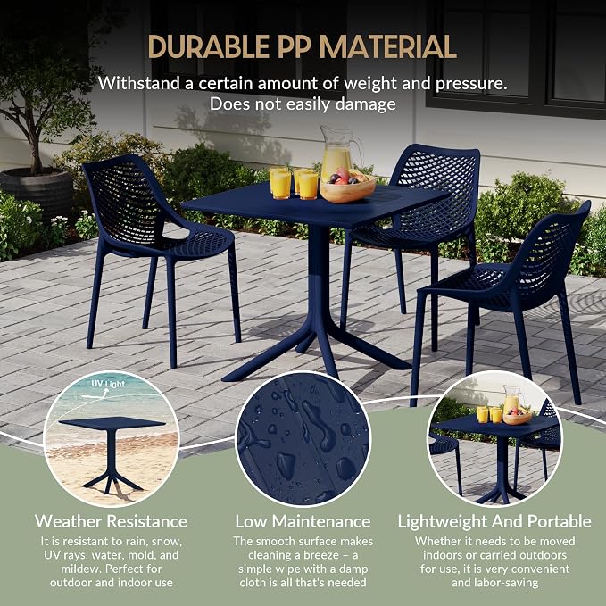 WestinTrends Playa 31.5" Square Outdoor Plastic Resin Patio Dining Table for 4, Navy Blue