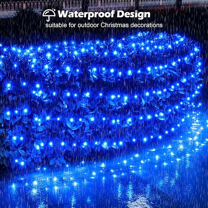 BlcTec Outdoor Christmas Lights 360 LED 9.8ft x 6.6ft Christmas Net Lights with 8 Modes, UL Certified, Timer, Connectable, Waterproof for Trees, Bushes, Shrubs, Yard Outdoor Xmas Decorations, Blue