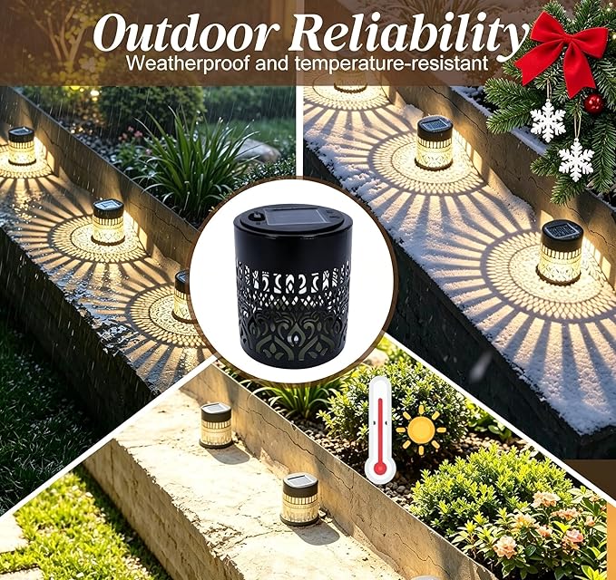 4 Pack Solar Fence Lights Outdoor, Decorative Solar Wall Lights with Mandala Pattern, IP65 Waterproof LED Wall Sconce Lantern for Garden Yard Fence Decor, Patio Pathway, Gift for Women Mom