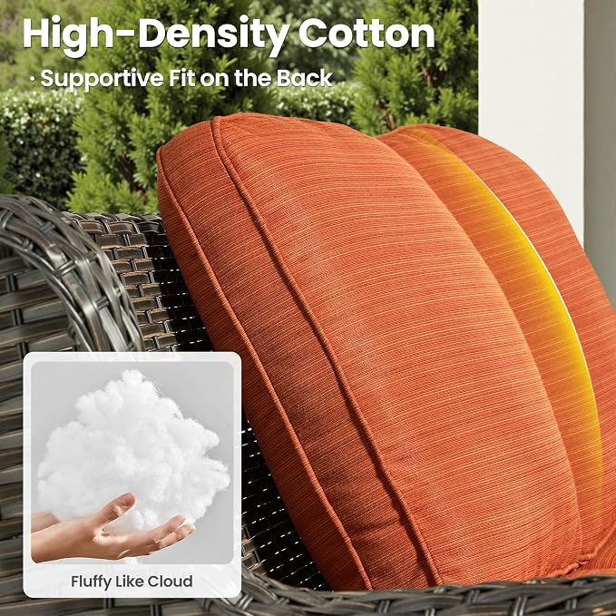 ovios 6-Pieces Patio Furniture Set with 42" Fire Pit Table, Outdoor Wicker Sofa Couch Ottomans Comfy Cushions, High Back Modern Conversation Set, Brown Rattan, Orange Red