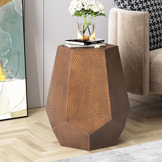 WILLIAMSPACE 20.5" Side Table with Hexagonal Tabletop, Farmhouse Small Coffee Table French Country Rustic End Table for Indoor Outdoor, Small Table for Living Room, No Assembly, Iron, Antique Bronze