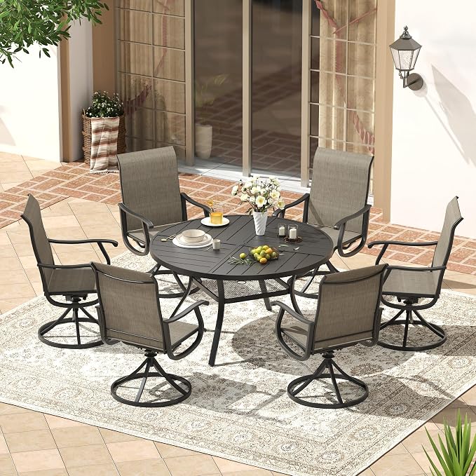 VICLLAX 47.2" Round Patio Dining Table for 4-6, All Weather Metal Outdoor Table with 1.57" Umbrella Hole and Storage Shelf for Garden Lawn Deck, Black