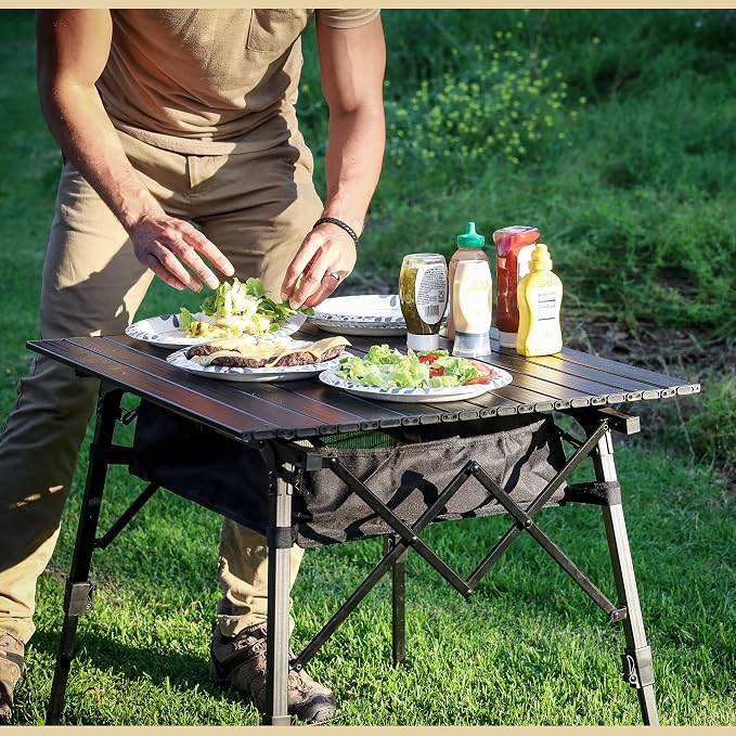 ARROWHEAD OUTDOOR 2-Pack 39" Aluminum Folding Camp Roll Up Table w/Adjustable Height, Undertable Mesh Storage, Carry Bag
