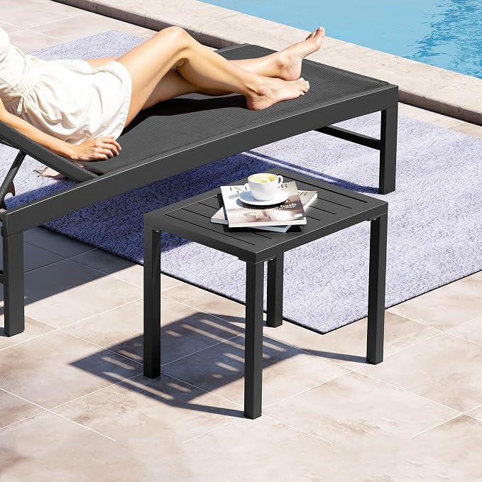 Crestlive Products Outdoor Side Table Set of 2, Aluminum Rectangular Side/End Table, Small Patio Coffee Bistro Table for Outdoor Indoor (Black)