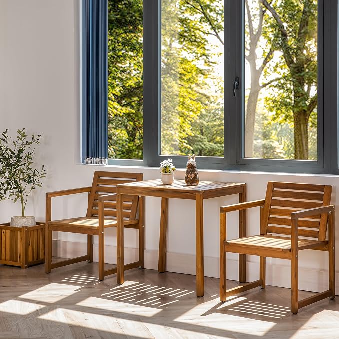 VICTORY RELAX Small Acacia Wood Dining Table for 2-4, Patio Table with Slatted Tabletop, Compact Bistro Table for Balcony, Garden, Poolside & Backyard, Natural Color (29.5'')
