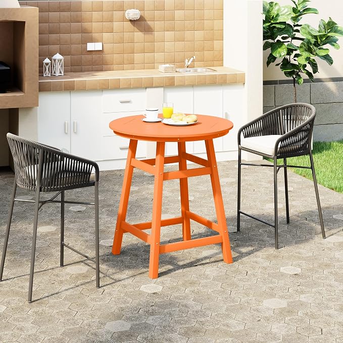 WestinTrends Outdoor 35" HDPE Round Patio Counter Height Bar Table, Orange