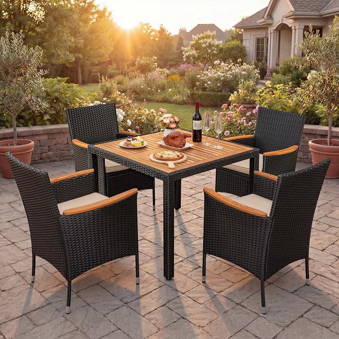 GUNJI 5 PCS Patio Table and Chairs Sets Small Outdoor Dining Set for 4 (Black)