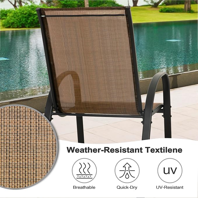 NUU GARDEN 5 Piece Outdoor Patio Dining Set, 32 Inch Square Tempered Glass Table with Umbrella Hole and 4 Textilene Chairs, Patio Furniture for Backyard Garden, Brown and Black