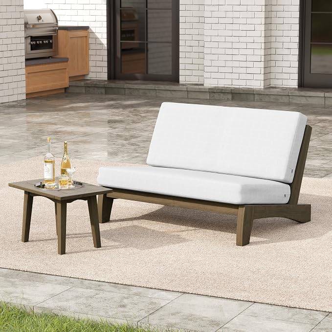 2 Pieces Patio Furniture Sets, All-Weather Outdoor Wood Bistro Set Patio Conversation Side Table Chiars and Patio Loveseat for Balcony, Backyard