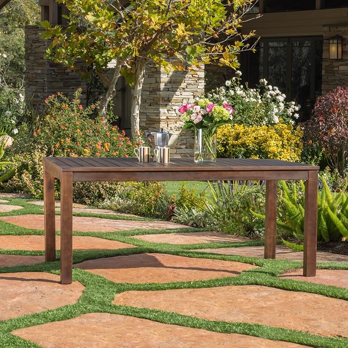 69'' Outdoor Patio Dining Table & 2 Bench for 4, Acacia Wood Farmhouse Dining Table Set Outdoor & Indoor Furniture for Patio Porch Garden, 3-Pcs, Dark Brown