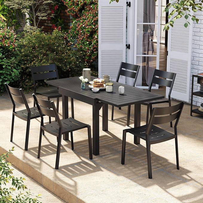 31"-63" Extendable Outdoor Dining Table Black Aluminum Expandable Patio Dining Table for 4-6 People All-Weather Extending Dining Table for Backyard Lawn Garden(Only Table)