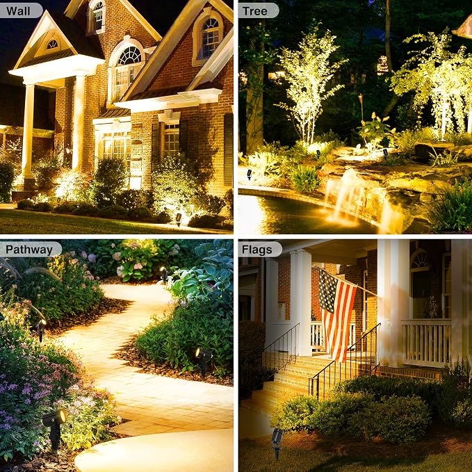 Solar Spot Lights Outdoor, Solar Landscape Spotlights IP65 Waterproof 9.8ft Cable,Auto On/Off Outdoor Wall Lights for Garden Yard Driveway Porch Walkway Pool (3000K Warm White)
