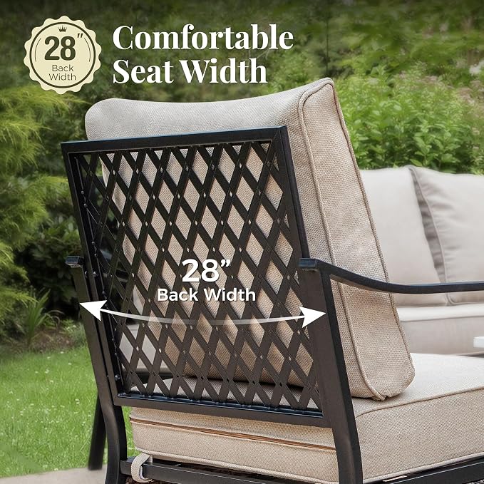 MIXPATIO Patio Furniture Set with Coffee Table, Outdoor Conversation Set with 2 x Fixed Chairs, 1 x 3-Seat Sofa for Lawn Garden Backyard, Beige