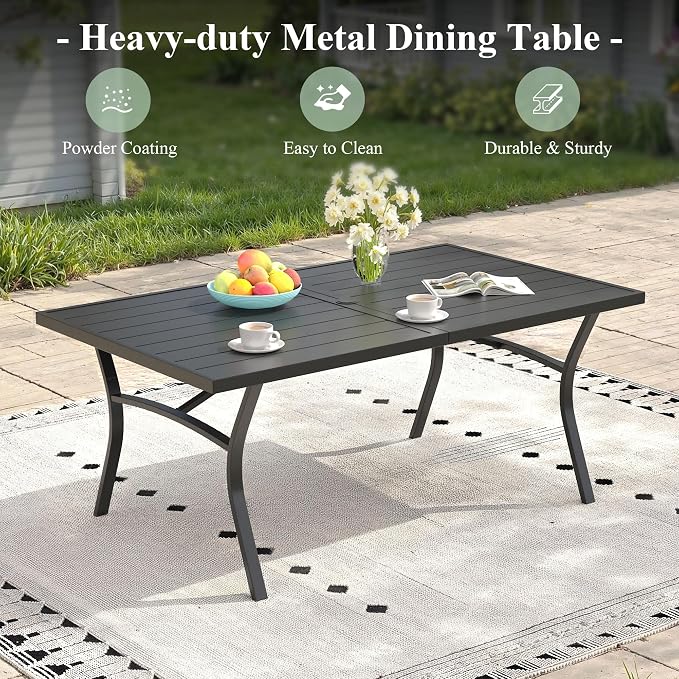 7 Pieces Patio Dining Set, Outdoor Furniture of 70.9" Rectangular Patio Table and Patio Swivel Chairs for Backyard Lawn Garden, Black Table and Black Chairs