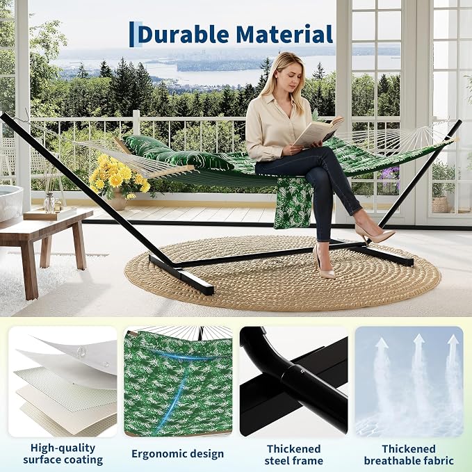 Jojoka 2-Person Hammock Suite with Collapsible Steel Frame, 450lb High Weight Capacity, UV-Resistant Outdoor Hammock with Storage Bag for Backyard & Camping