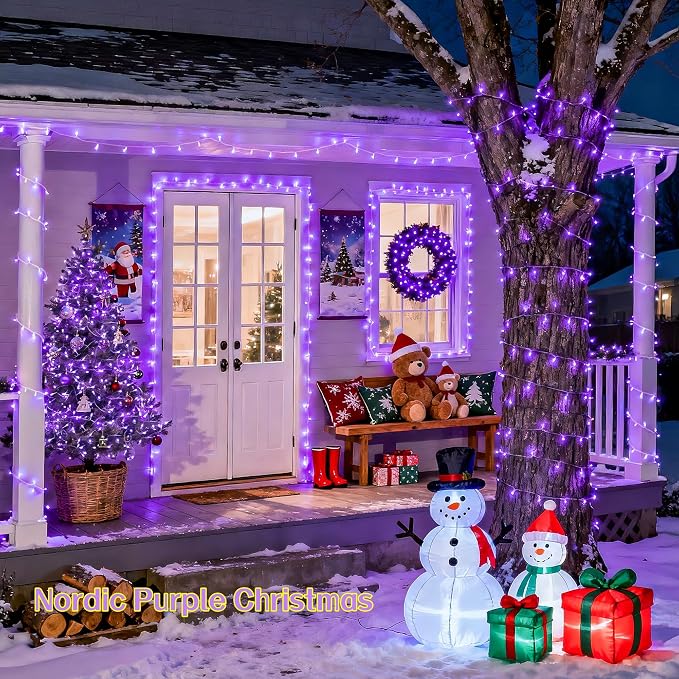 JMEXSUSS 600 LED Purple Christmas Lights Outdoor Indoor, Halloween Lights | 168ft Purple LED String Lights Plug in, Deep-Violet String Lights for Outside Patio Fireplace Party Xmas Decorations, Remote