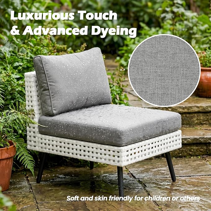 Vikiullf 5-Pieces Patio Sectional Sofa Set, White Wicker Outdoor Furniture with 4" High-Density Cushions, Deep Seating Conversation Set with Coffee Table, for Backyard, Poolside, Garden