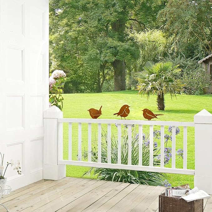 3PCS Rusty Birds Decor, Metal Birds Yard Decor,Rusty Garden Decor | Cute Metal Birds Garden Ornaments Silhouette- Garden Sculptures and Yard Art, Rustic Birds Decoration Outdoor Patio Yard