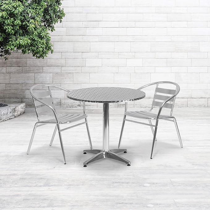 EMMA + OLIVER 31.5" Round Aluminum Indoor-Outdoor Table
