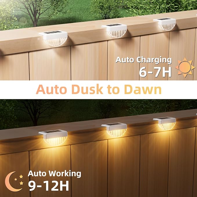 VOLISUN 12 Pack Solar Deck Lights Outdoor, Warm White LED Solar Step Lights for Outside, Waterproof Fence Light for Patio, Deck, Stairs, Yard, Pool and Porch (White)