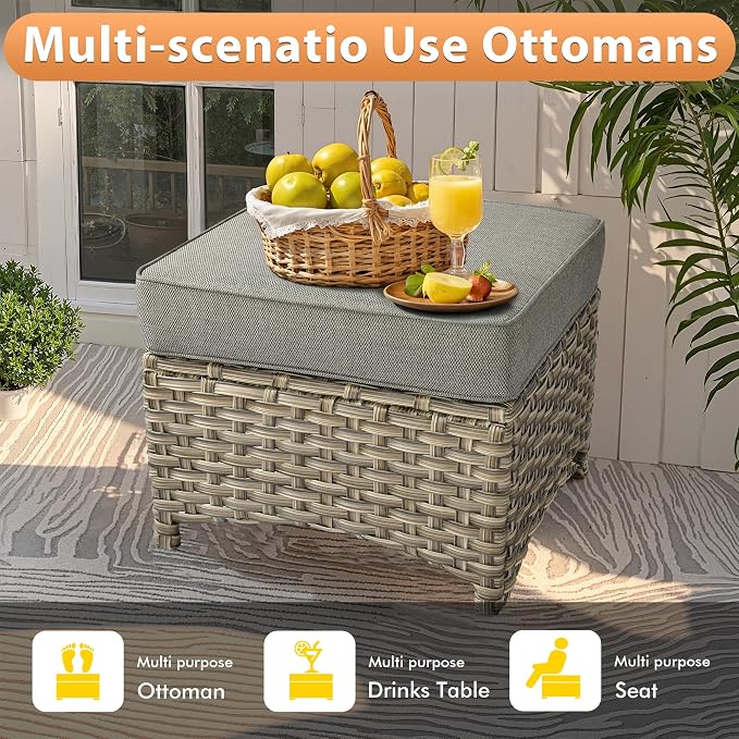 9 PCS Outdoor Patio Furniture Sets,Patio Conversation Sets Outside Rattan Soft Cushion Sofa with 2 Wicker Rocking Chairs & 54 in Fire Pit Table Fit Backyard Porch Garden Poolside Balcony,Dark Grey